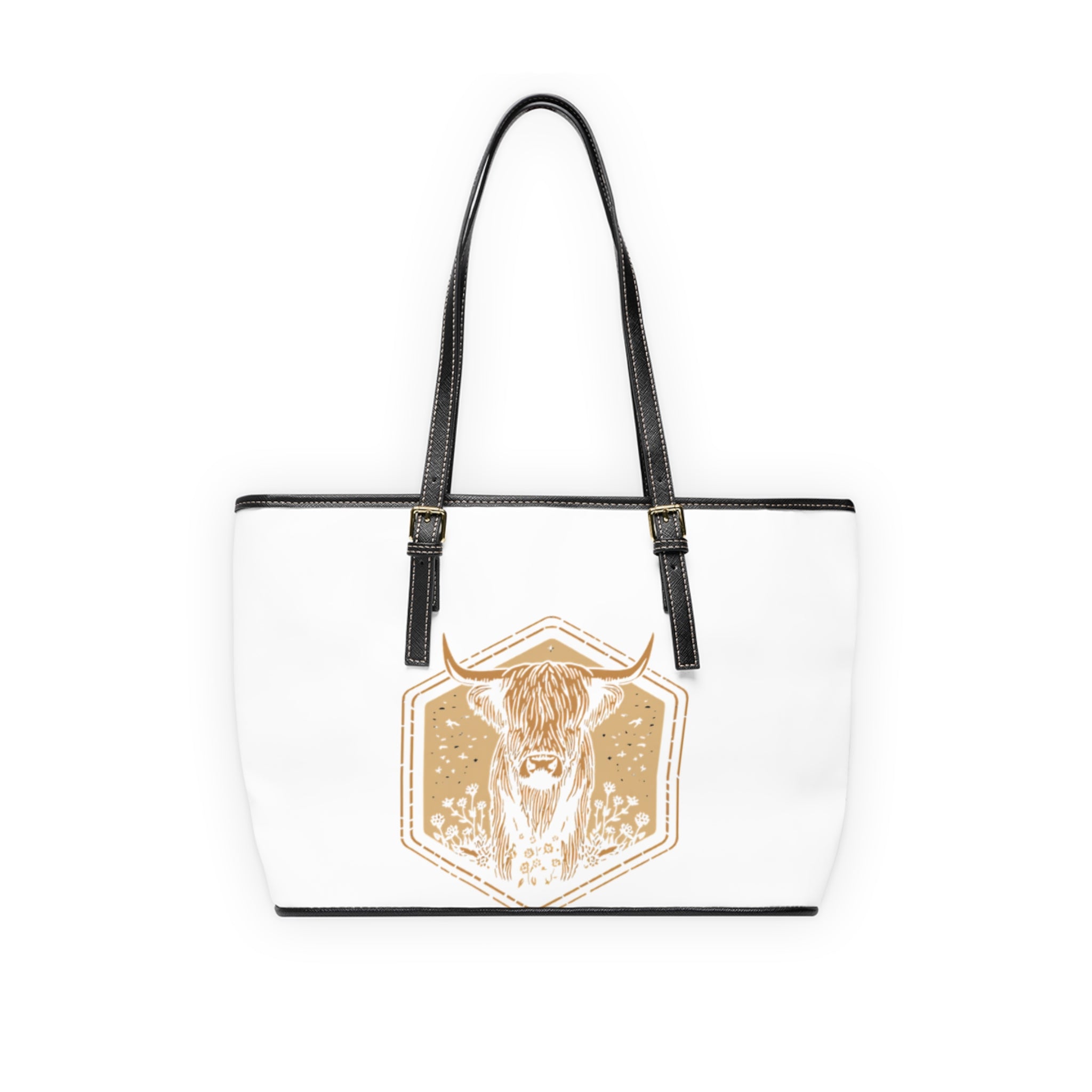 Highland Cow PU Leather Shoulder Bag — Rustic Animal Tote for Everyday & Gifts