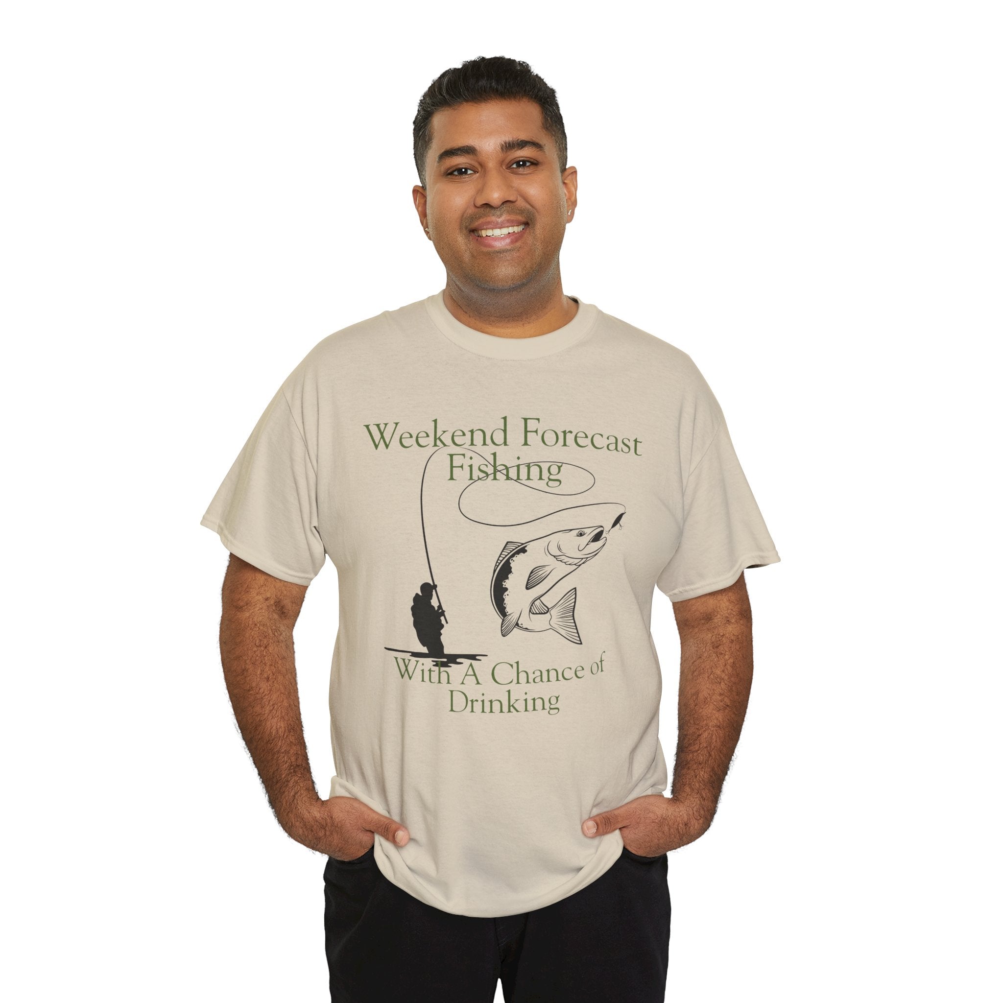 Fishing 100% Cotton T-Shirt — "Weekend Forecast: Fishing With A Chance of Drinking"