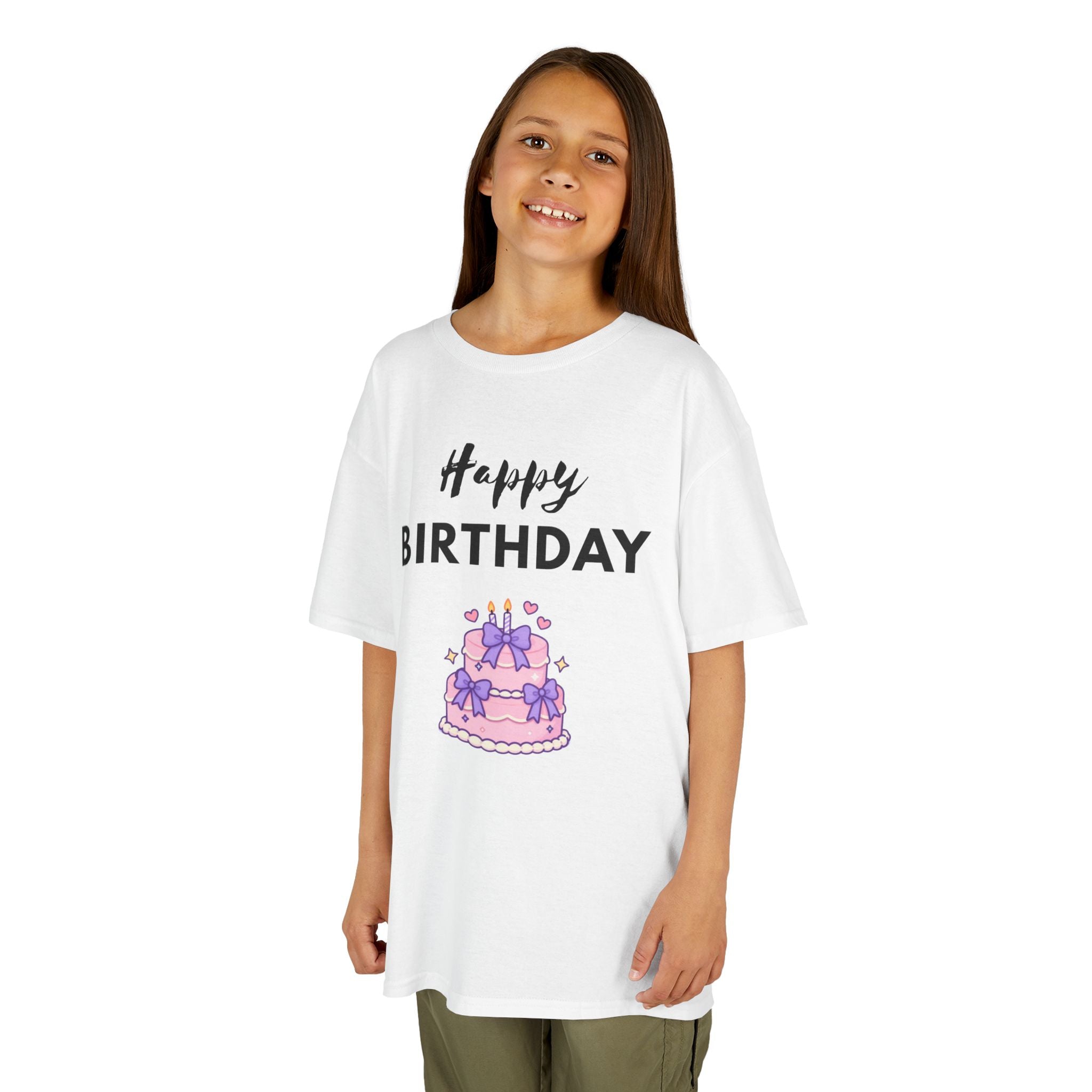 Kids Tee — "Happy Birthday" Pink Cake Graphic