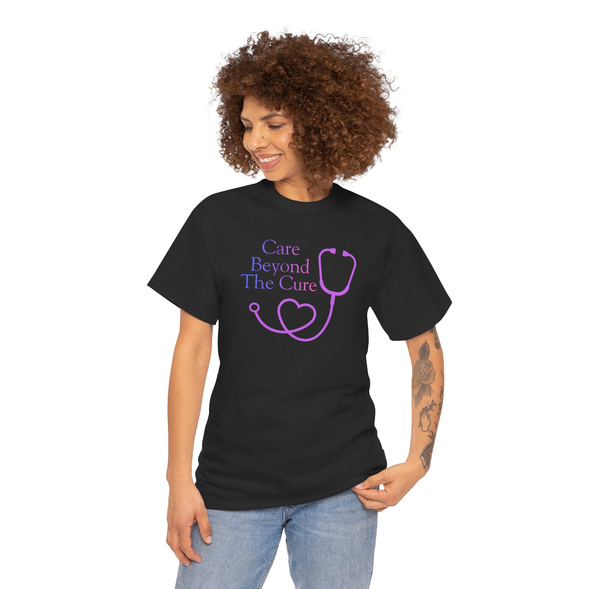 Care Beyond the Cure Medical 100% Cotton T‑Shirt — Nurse & Healthcare Caduceus Tee