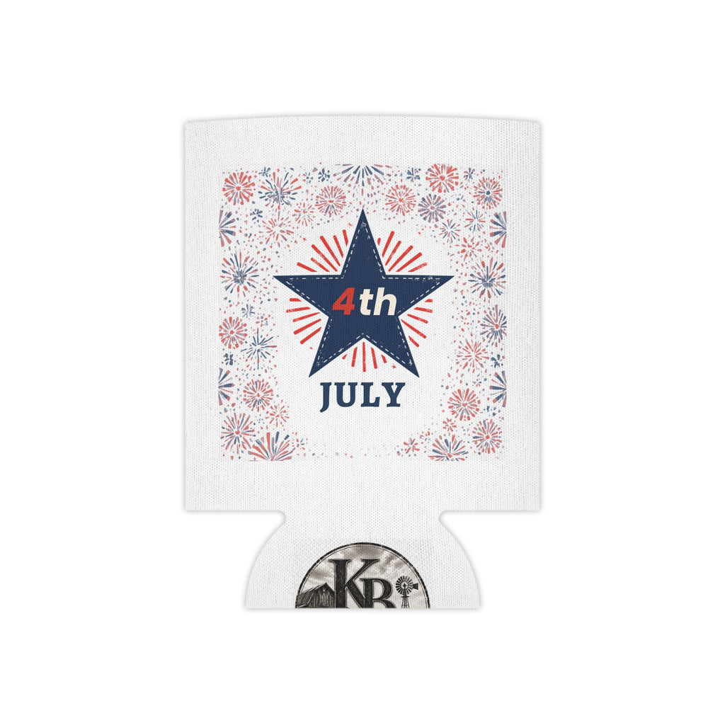 4th of July Can Cooler - Patriotic Star Fireworks Beer Koozie