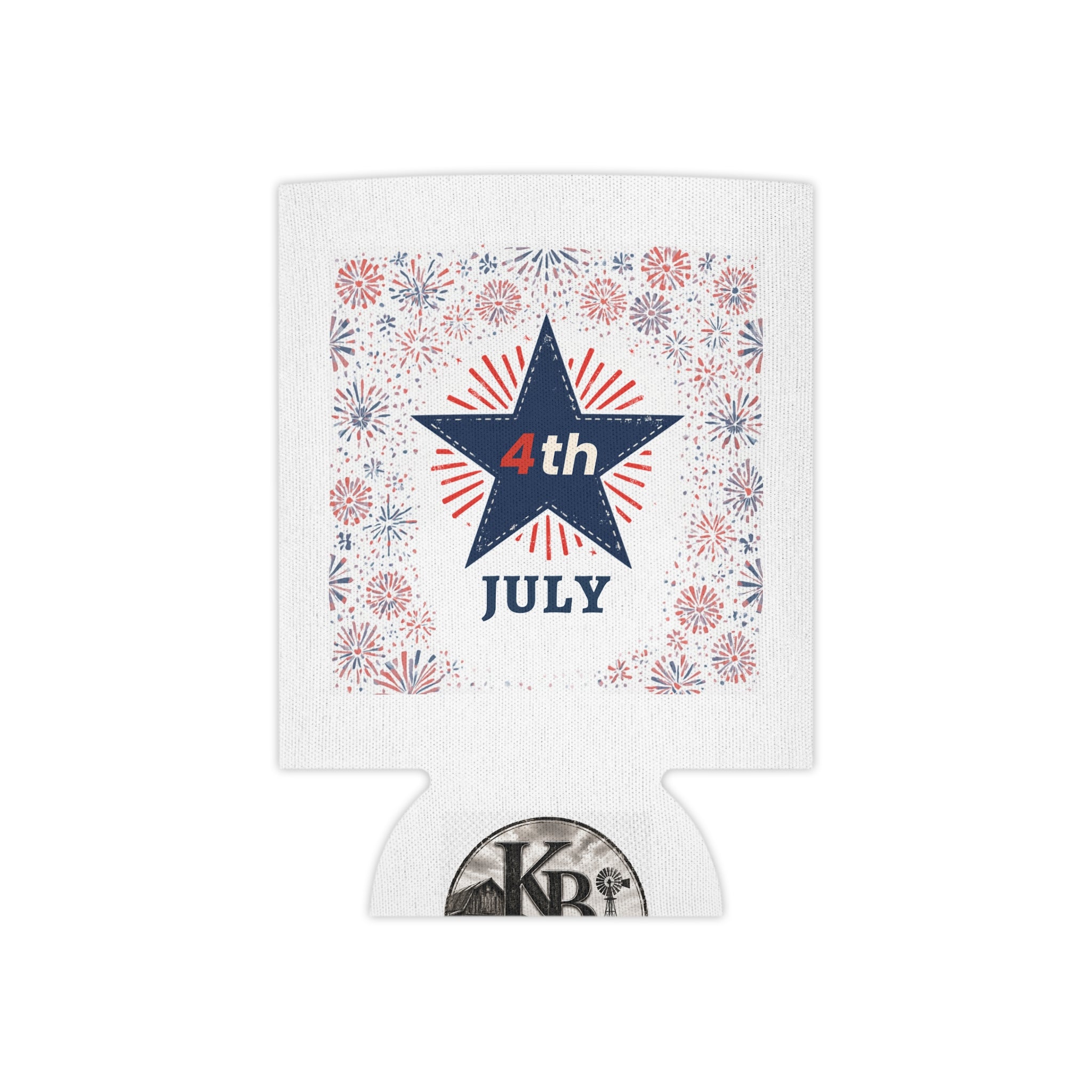 4th of July Can Cooler - Patriotic Star Fireworks Beer Koozie
