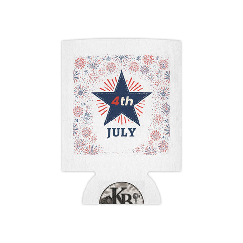 4th of July Can Cooler - Patriotic Star Fireworks Beer Koozie