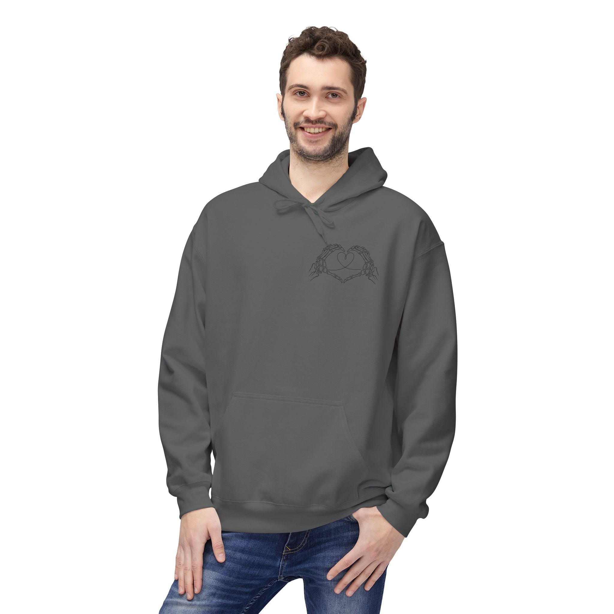 Skull Hands Heart Hoodie — Colorful Tie-Dye Skeleton Love Pullover