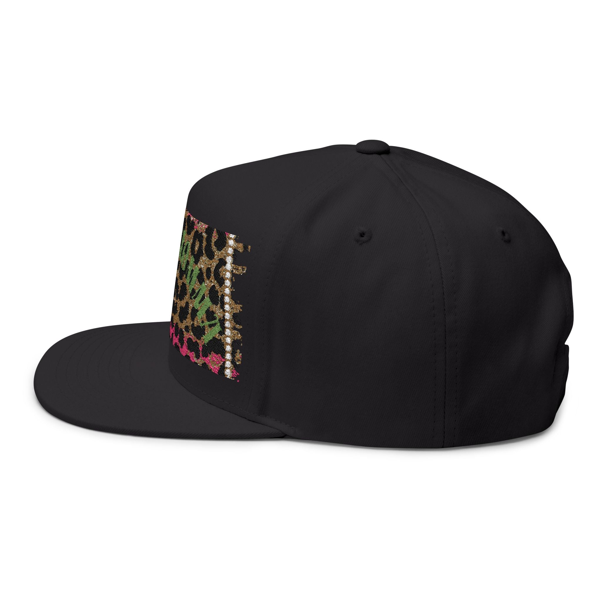 Savage Momma Embroidered Flat Bill Cap — Cheetah Print Hat