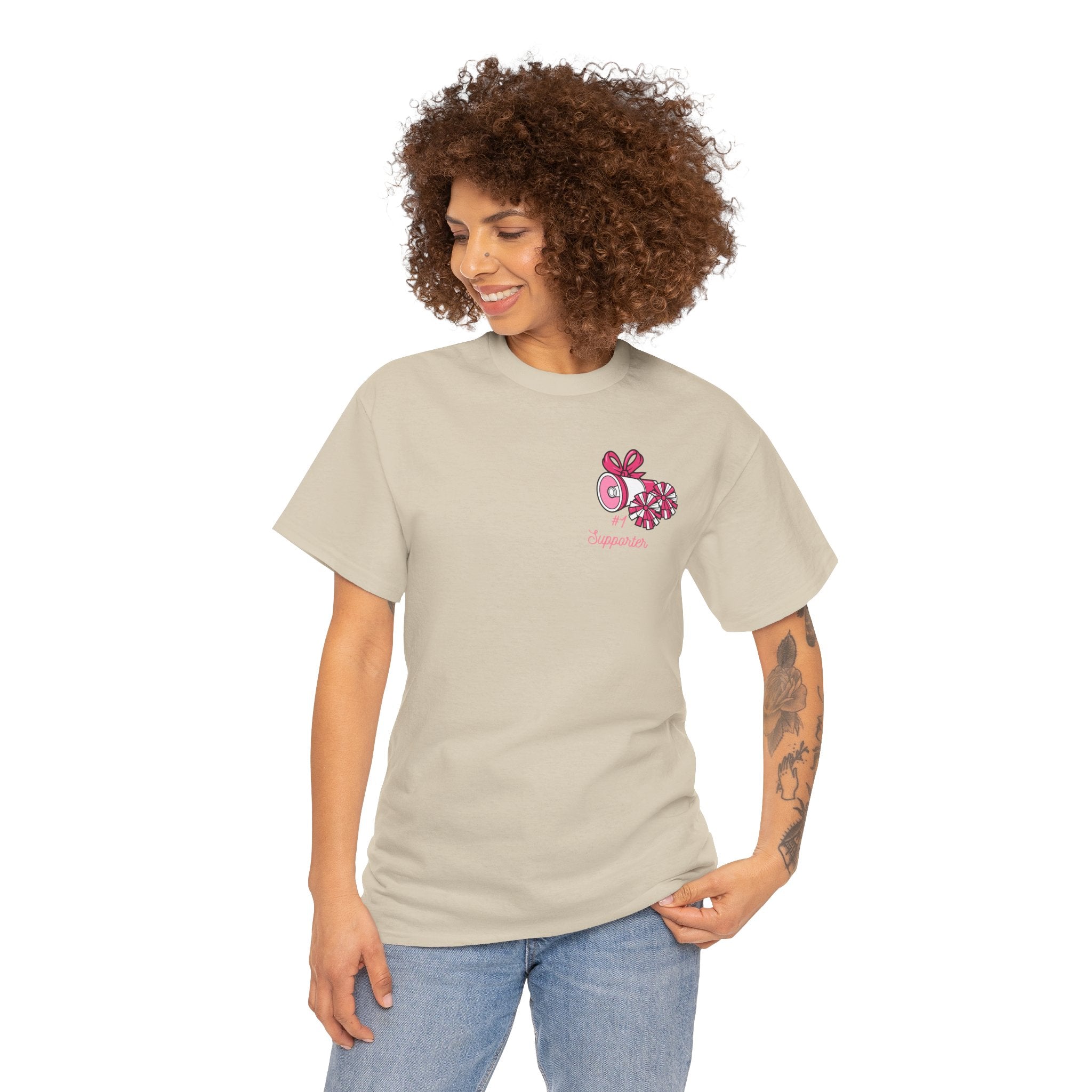 Cheer Mom 100% Cotton T‑Shirt — Pink Cheer Megaphone Graphic Tee for Moms