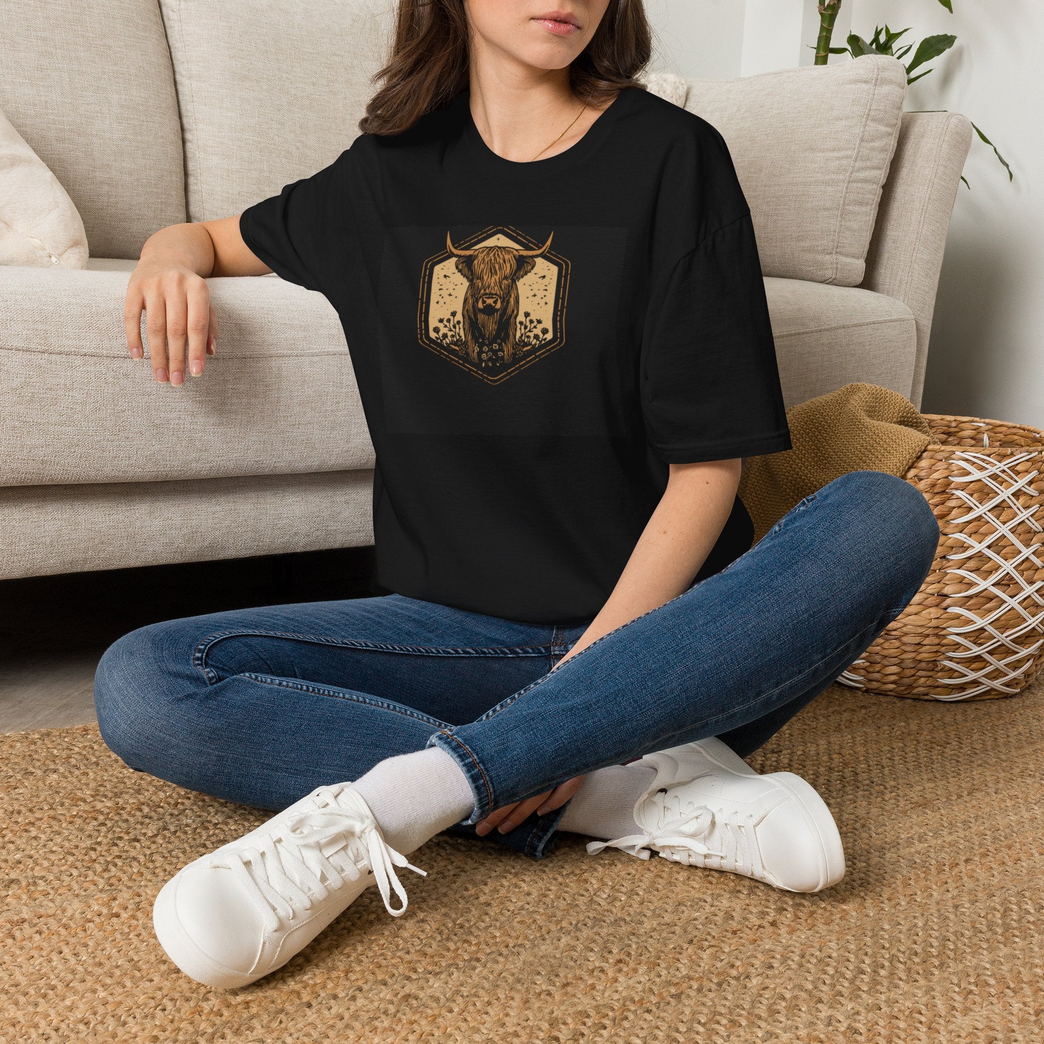 Highland Cow Graphic T-Shirt — Rustic Bull Head Emblem Tee