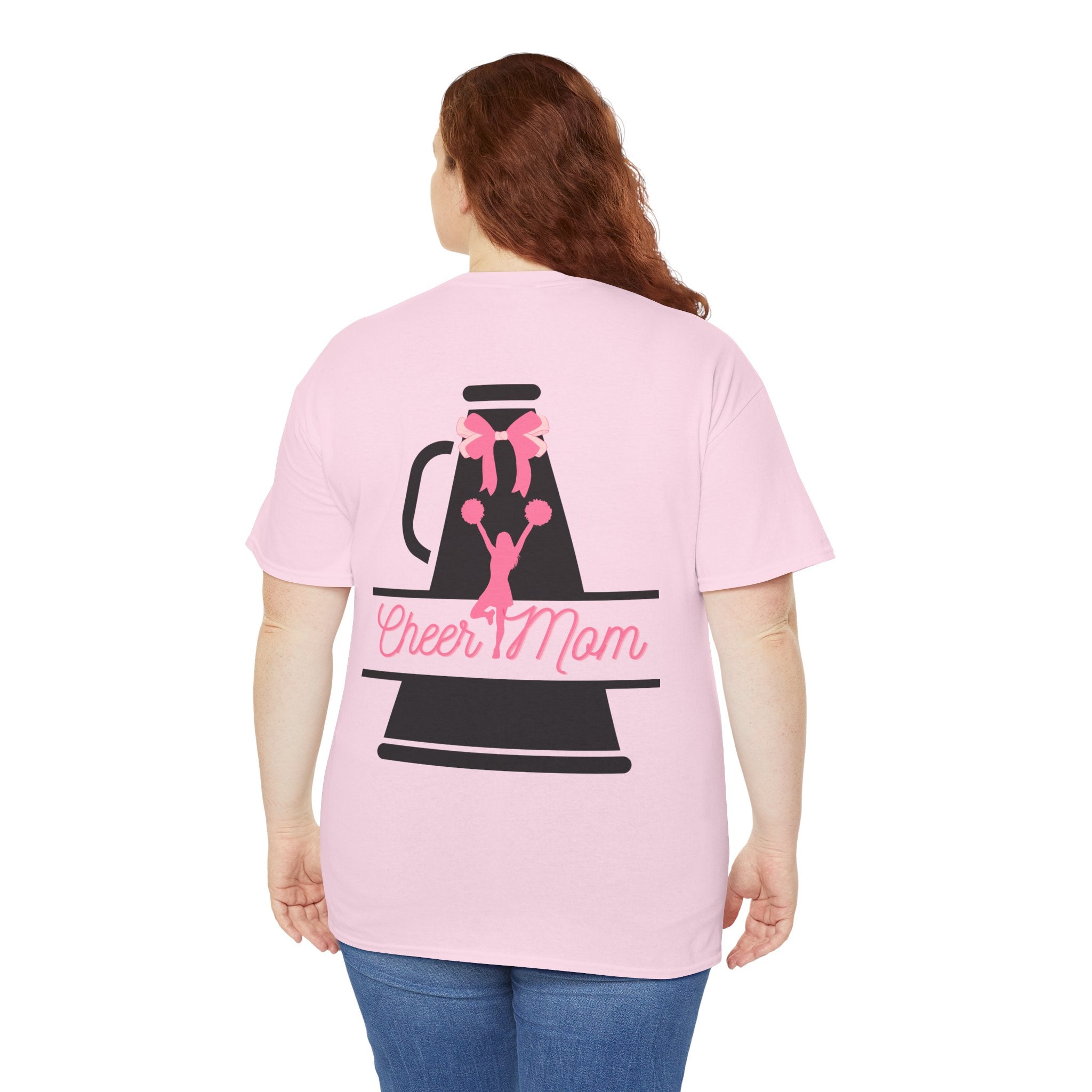 Cheer Mom 100% Cotton T‑Shirt — Pink Cheer Megaphone Graphic Tee for Moms