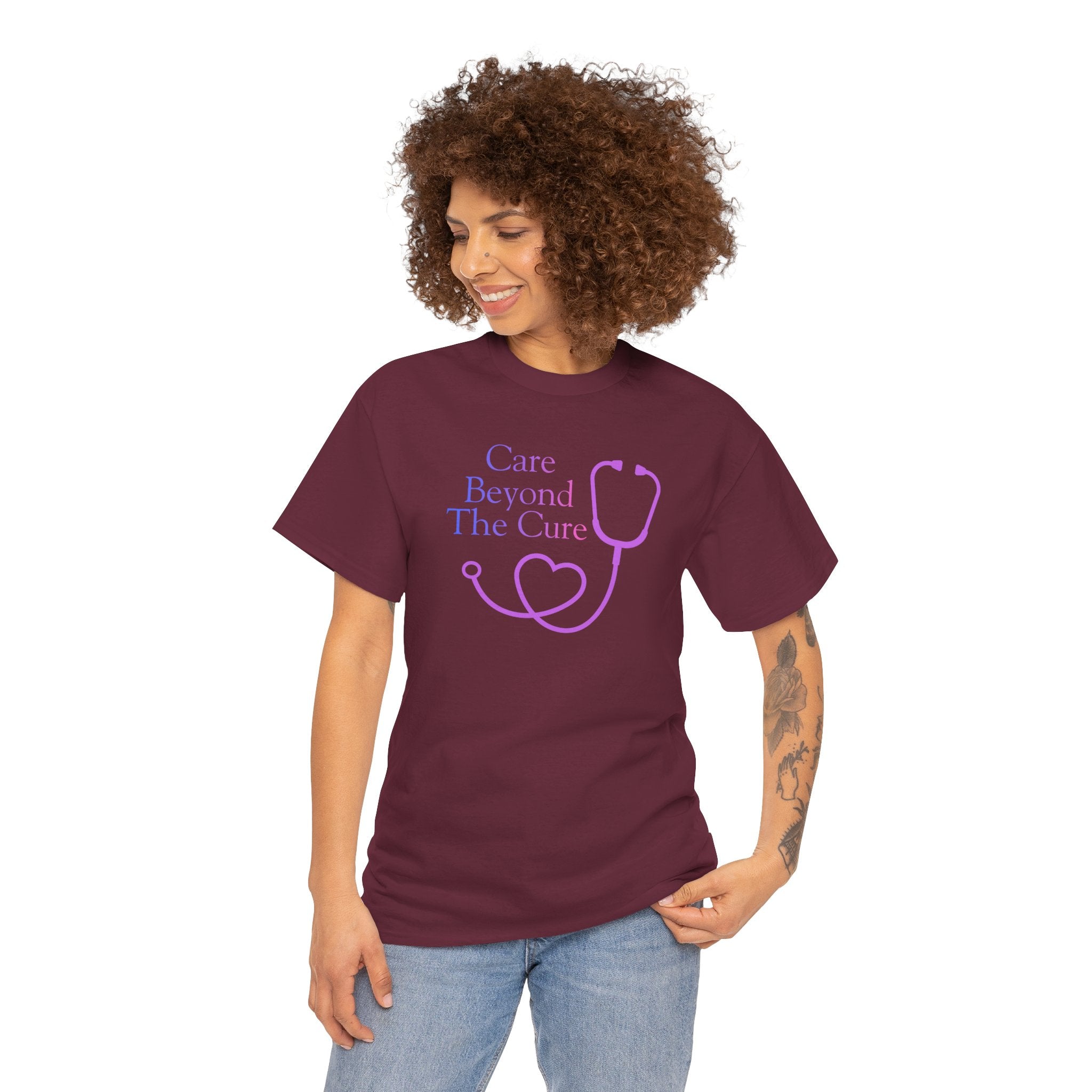 Care Beyond the Cure Medical 100% Cotton T‑Shirt — Nurse & Healthcare Caduceus Tee