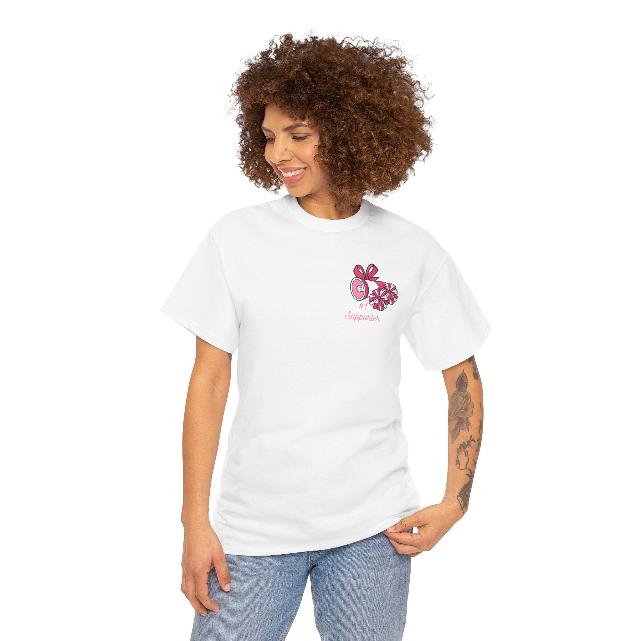 Cheer Mom 100% Cotton T‑Shirt — Pink Cheer Megaphone Graphic Tee for Moms