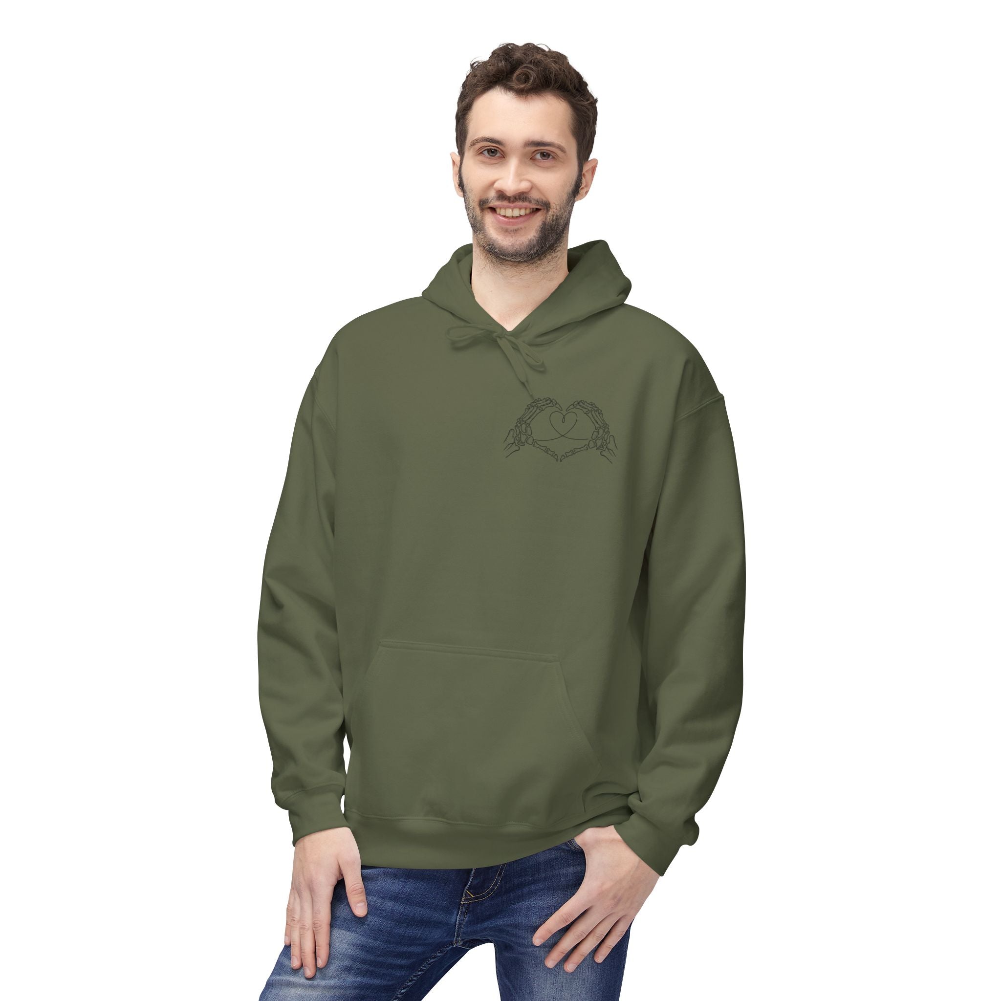 Skull Hands Heart Hoodie — Colorful Tie-Dye Skeleton Love Pullover