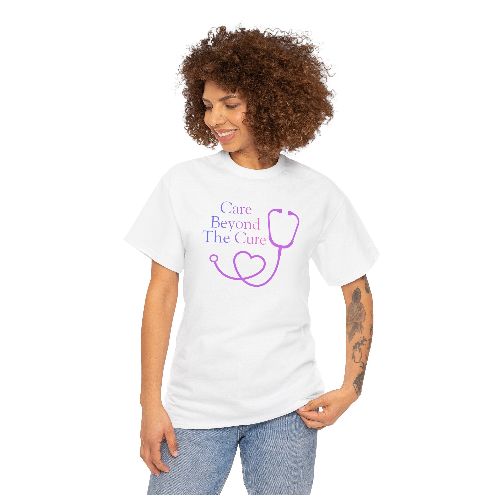 Care Beyond the Cure Medical 100% Cotton T‑Shirt — Nurse & Healthcare Caduceus Tee