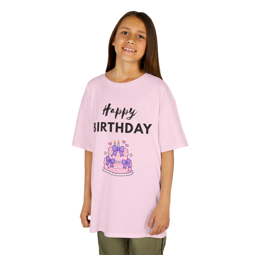 Kids Tee — "Happy Birthday" Pink Cake Graphic