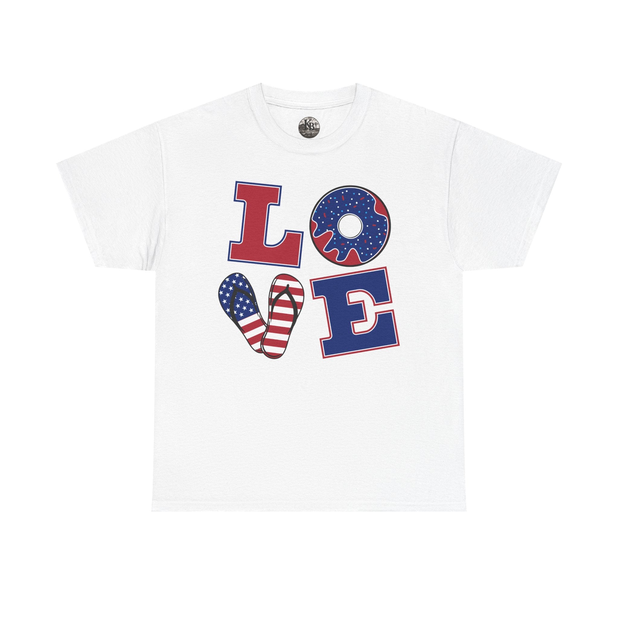 Patriotic 'LOVE' Tee – American Flag Heart Fourth of July Shirt