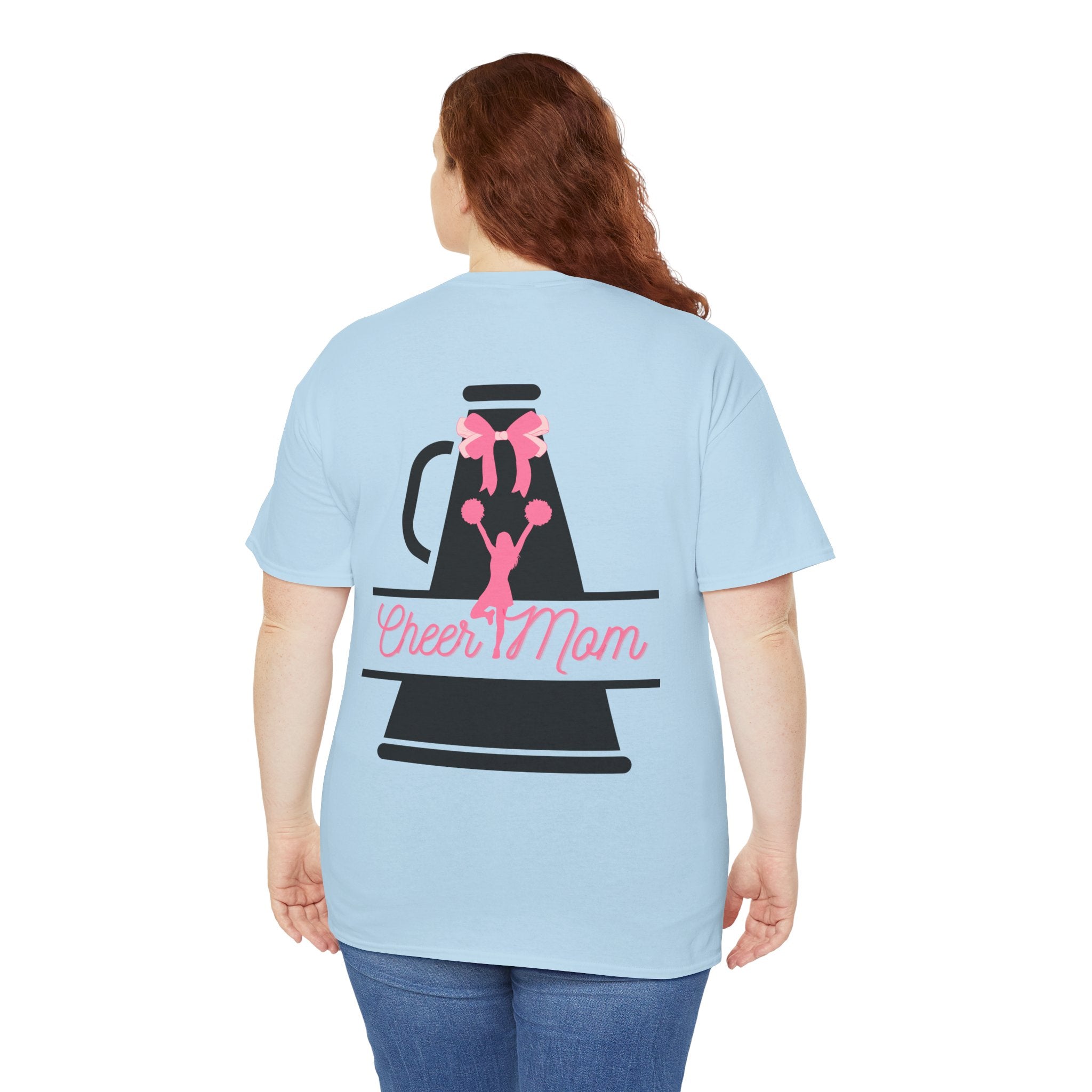 Cheer Mom 100% Cotton T‑Shirt — Pink Cheer Megaphone Graphic Tee for Moms