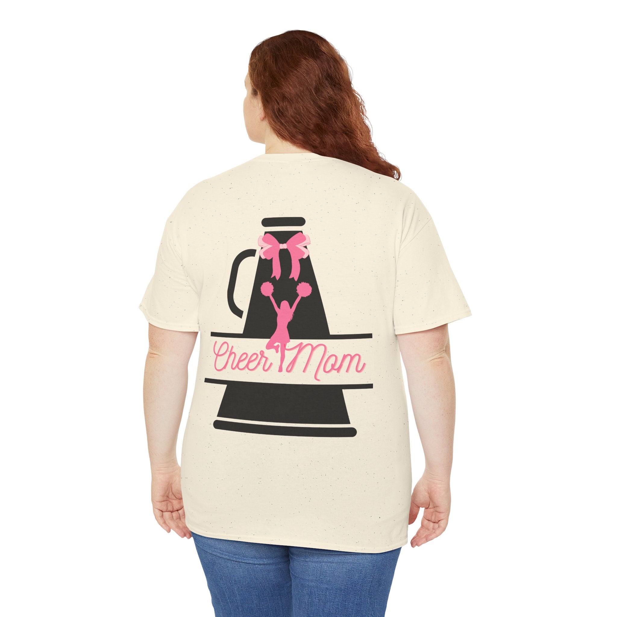 Cheer Mom 100% Cotton T‑Shirt — Pink Cheer Megaphone Graphic Tee for Moms