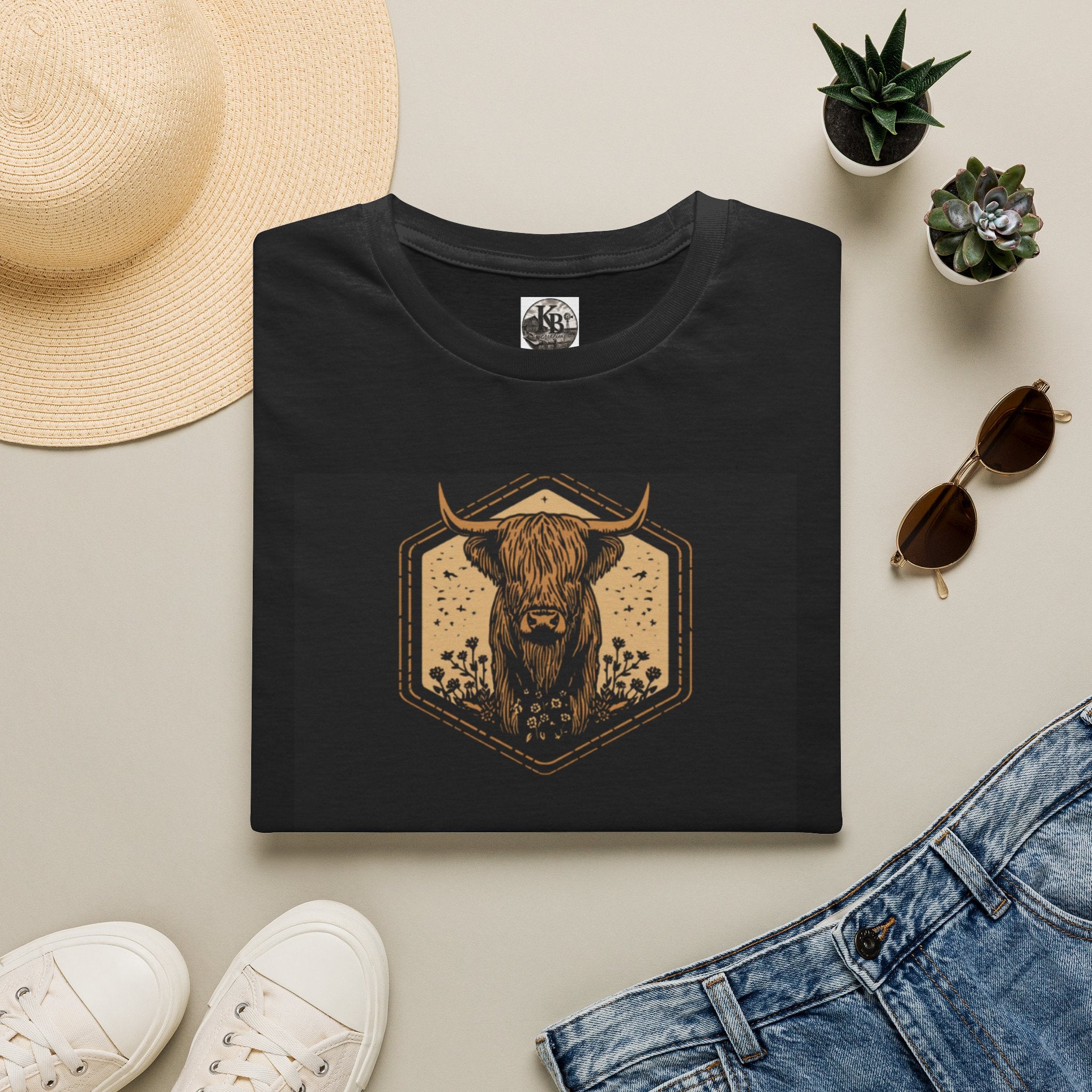 Highland Cow Graphic T-Shirt — Rustic Bull Head Emblem Tee
