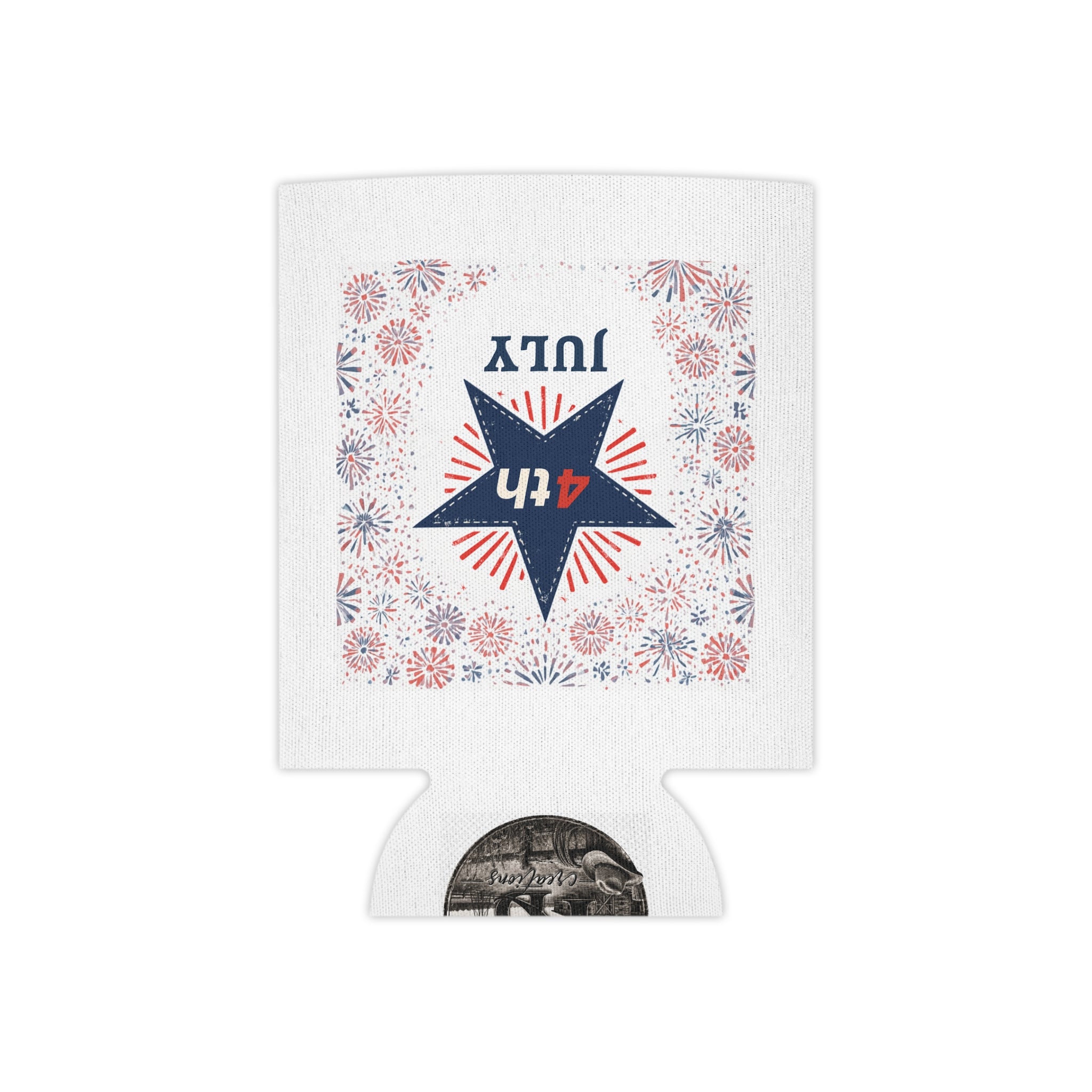 4th of July Can Cooler - Patriotic Star Fireworks Beer Koozie
