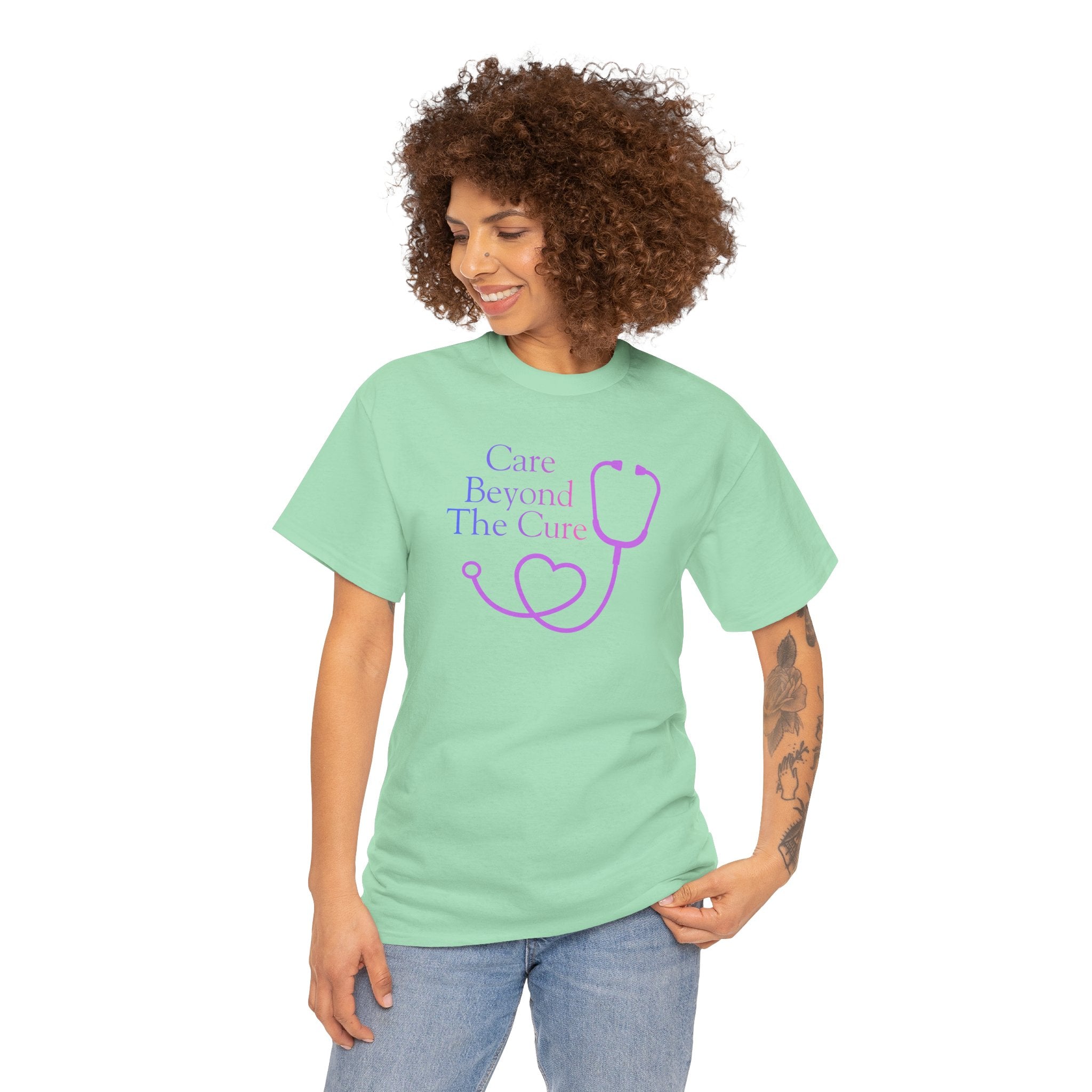 Care Beyond the Cure Medical 100% Cotton T‑Shirt — Nurse & Healthcare Caduceus Tee