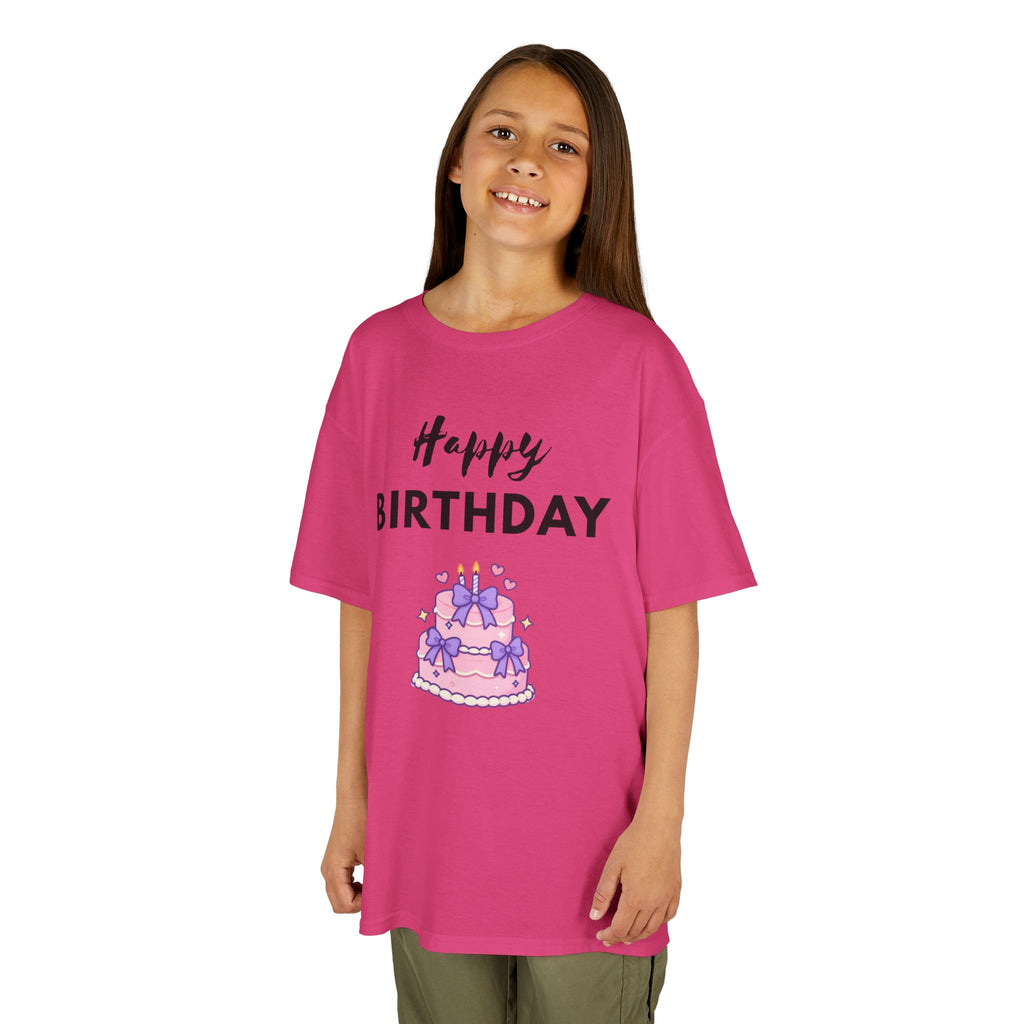 Kids Tee — "Happy Birthday" Pink Cake Graphic