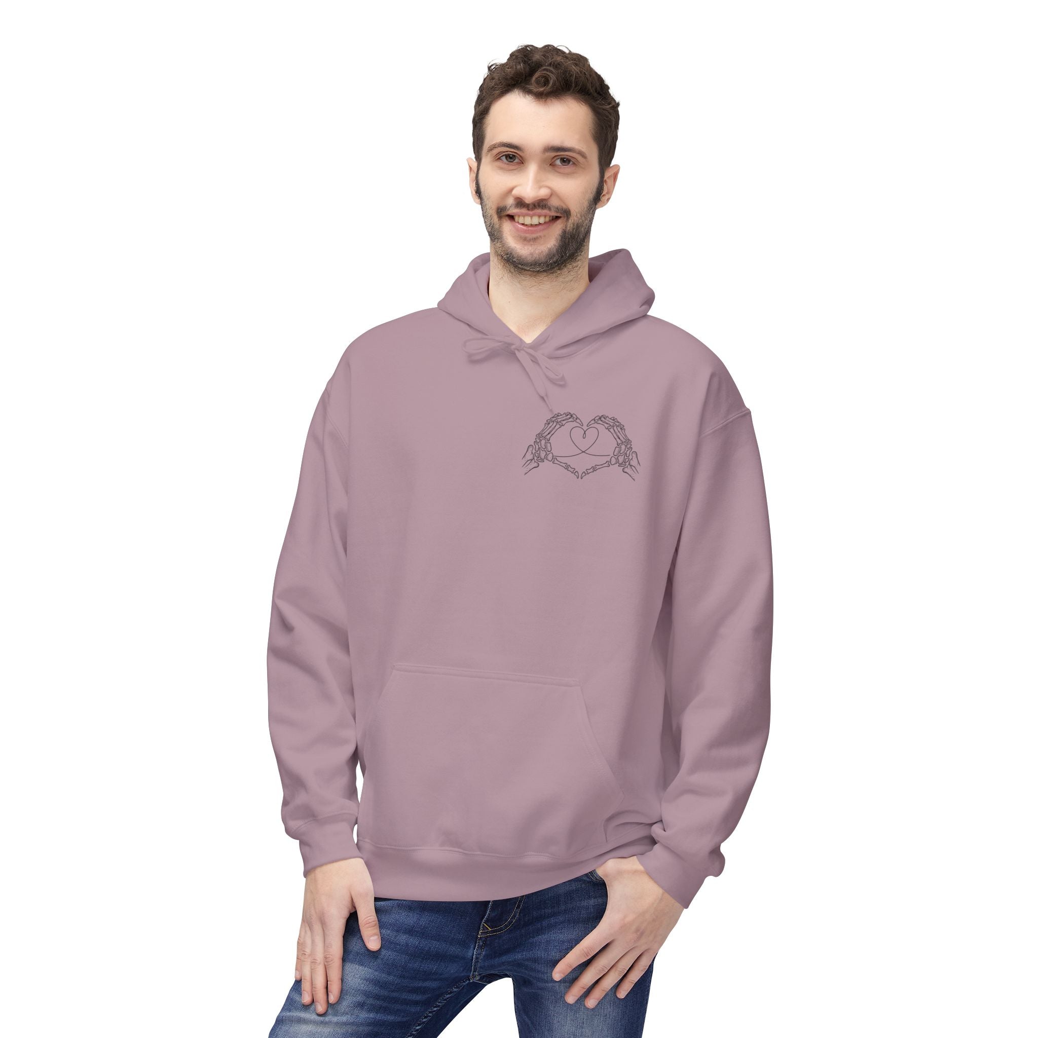 Skull Hands Heart Hoodie — Colorful Tie-Dye Skeleton Love Pullover