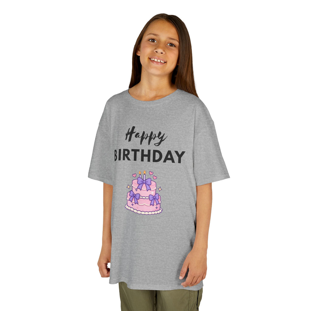 Kids Tee — "Happy Birthday" Pink Cake Graphic