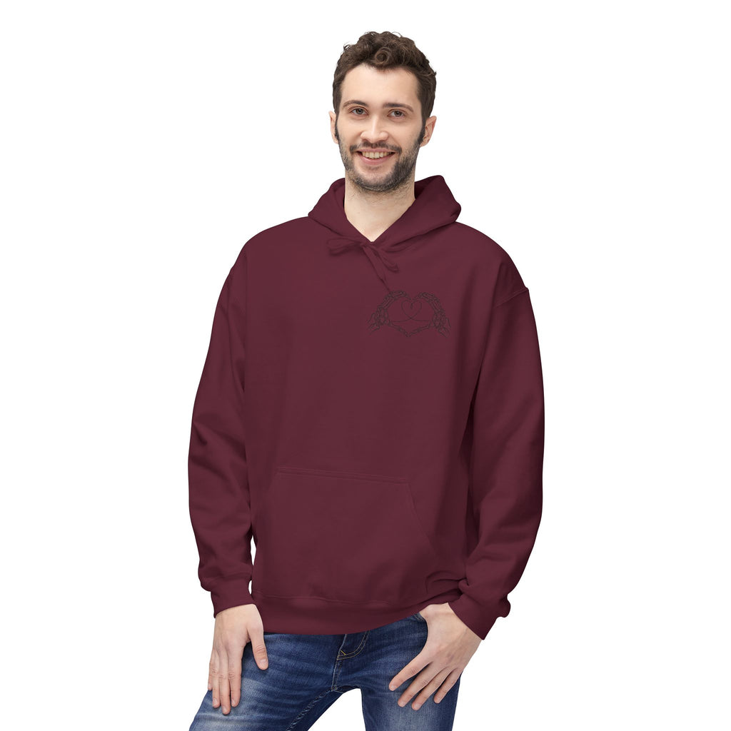 Skull Hands Heart Hoodie — Colorful Tie-Dye Skeleton Love Pullover