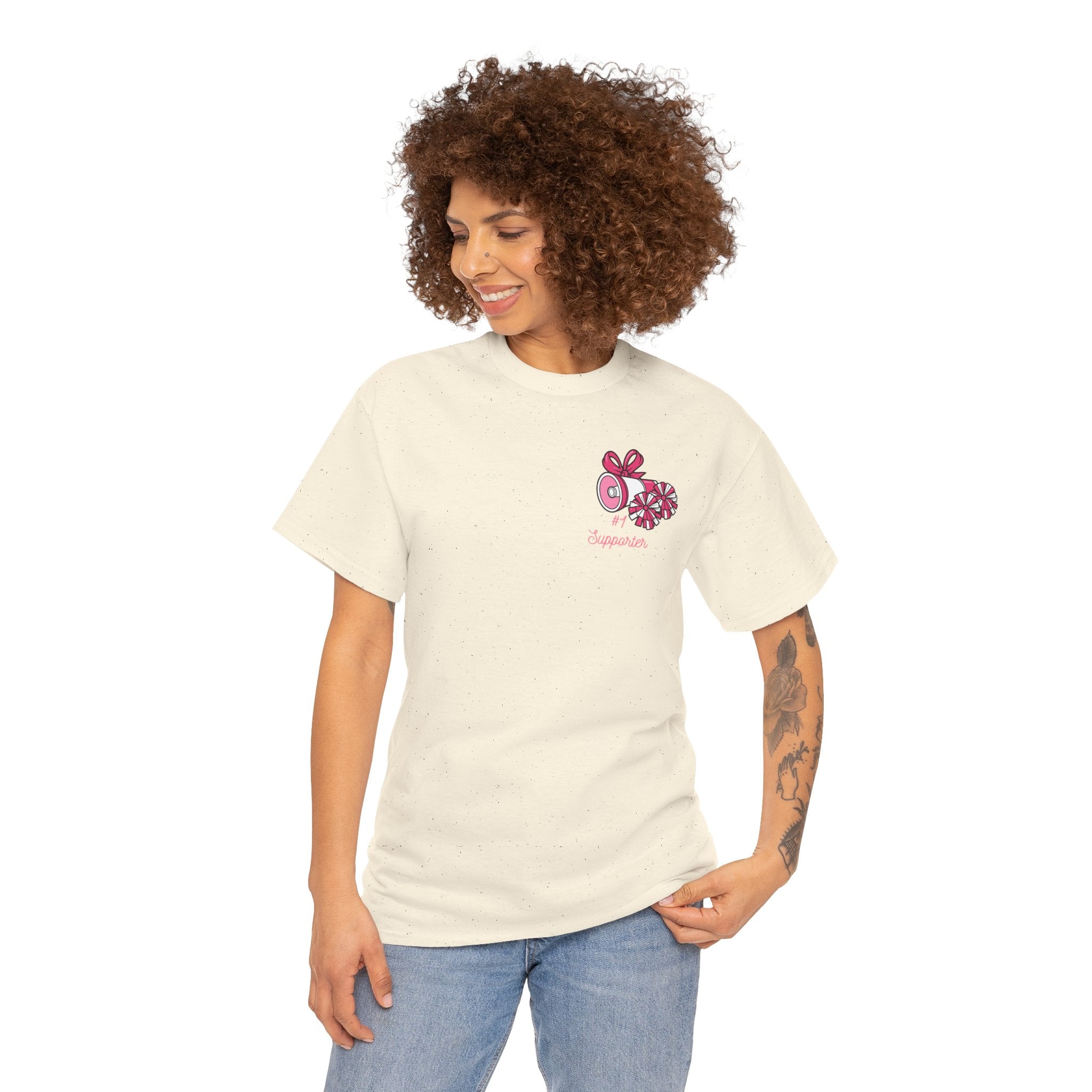 Cheer Mom 100% Cotton T‑Shirt — Pink Cheer Megaphone Graphic Tee for Moms