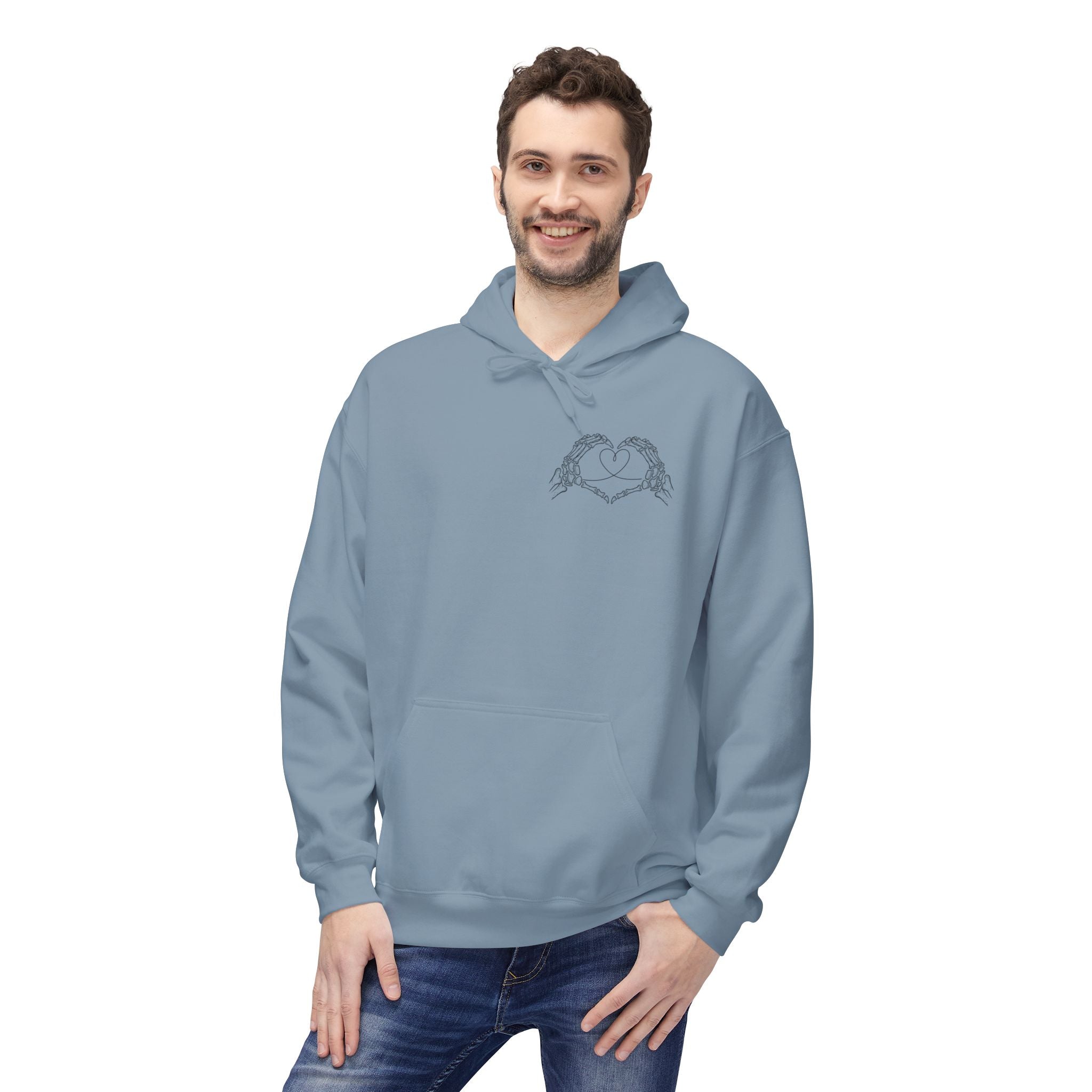 Skull Hands Heart Hoodie — Colorful Tie-Dye Skeleton Love Pullover