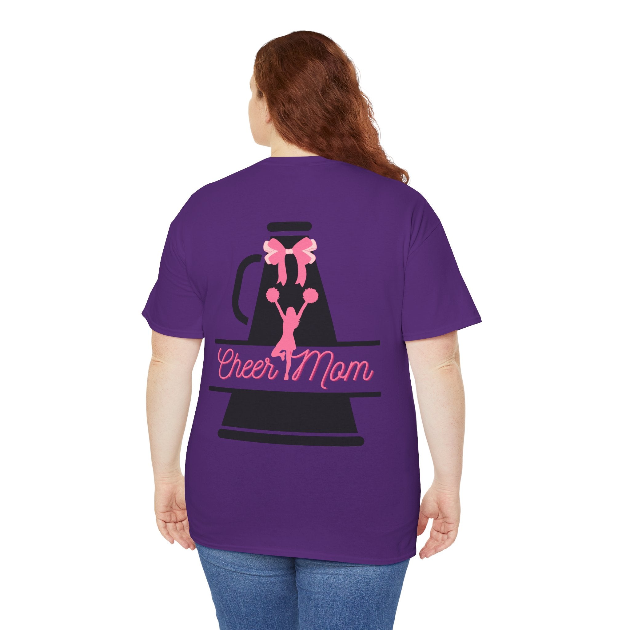 Cheer Mom 100% Cotton T‑Shirt — Pink Cheer Megaphone Graphic Tee for Moms