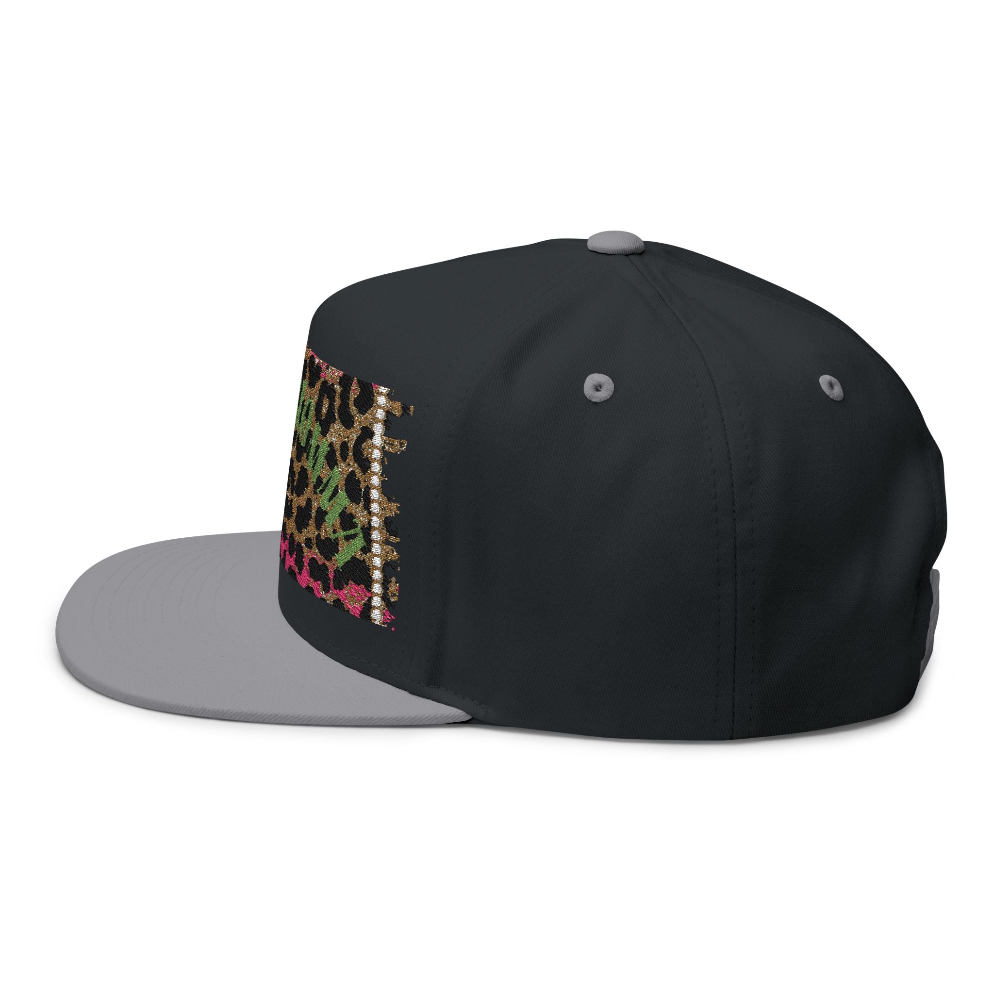 Savage Momma Embroidered Flat Bill Cap — Cheetah Print Hat
