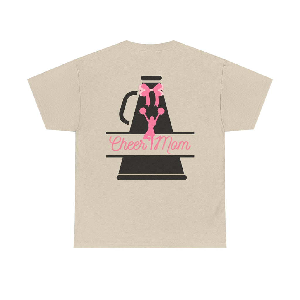 Cheer Mom 100% Cotton T‑Shirt — Pink Cheer Megaphone Graphic Tee for Moms