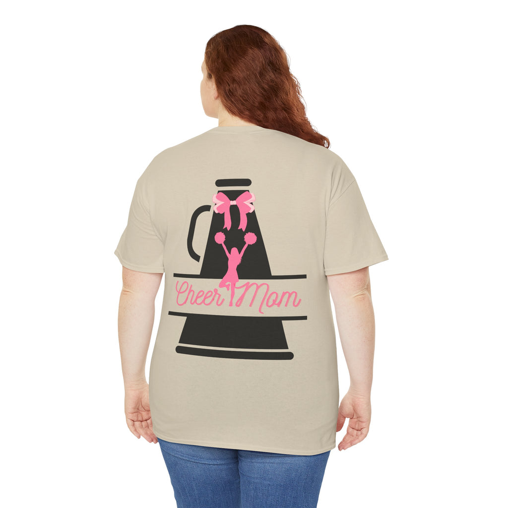 Cheer Mom 100% Cotton T‑Shirt — Pink Cheer Megaphone Graphic Tee for Moms
