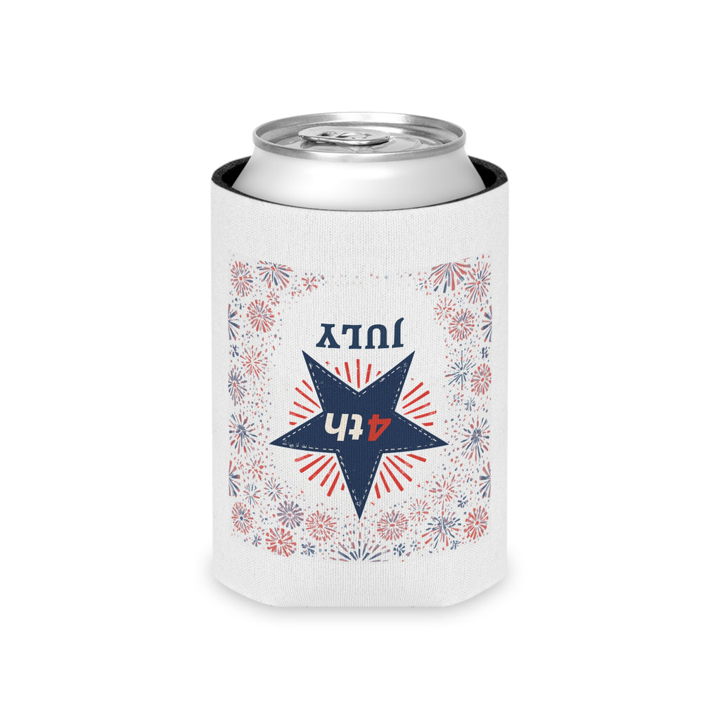 4th of July Can Cooler - Patriotic Star Fireworks Beer Koozie
