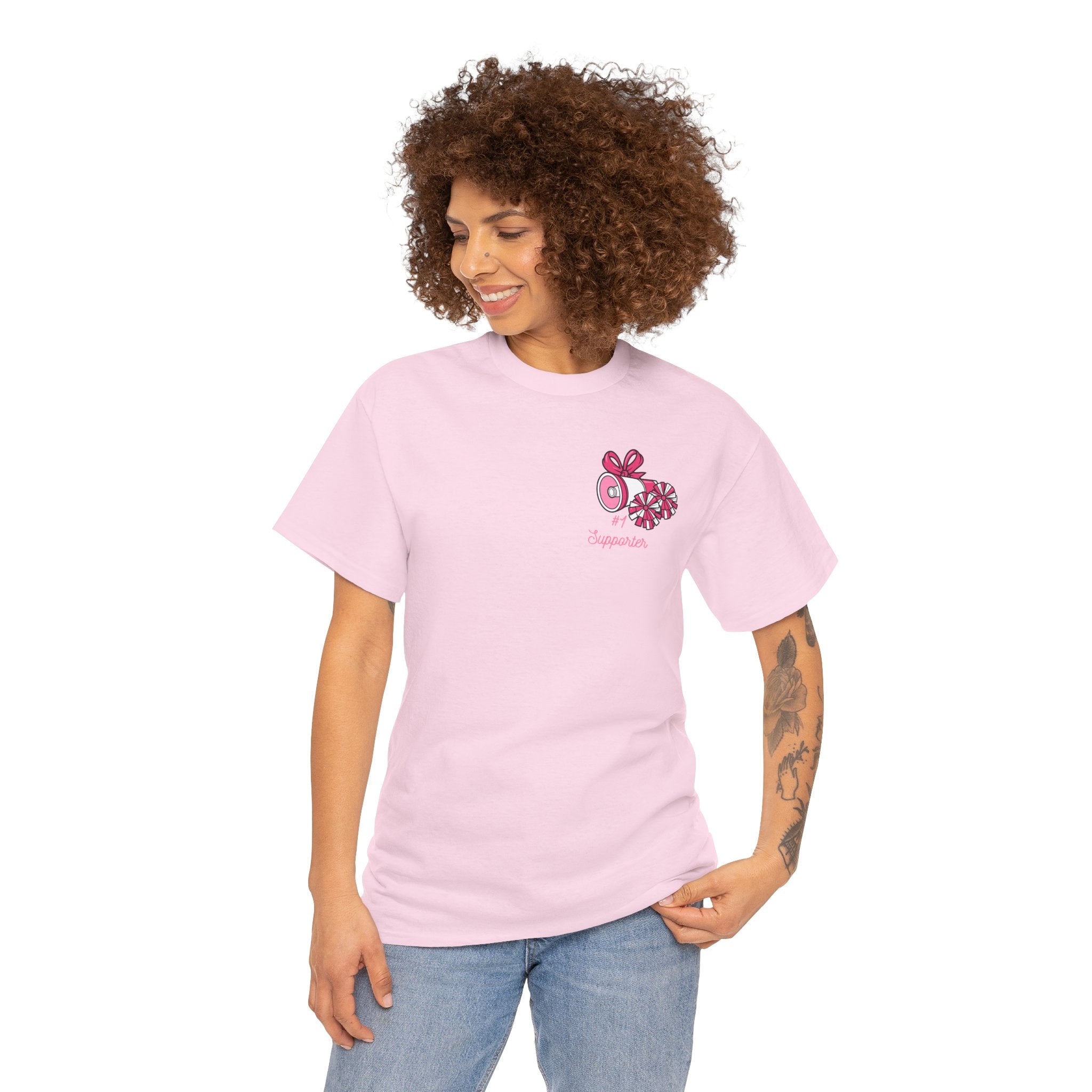 Cheer Mom 100% Cotton T‑Shirt — Pink Cheer Megaphone Graphic Tee for Moms