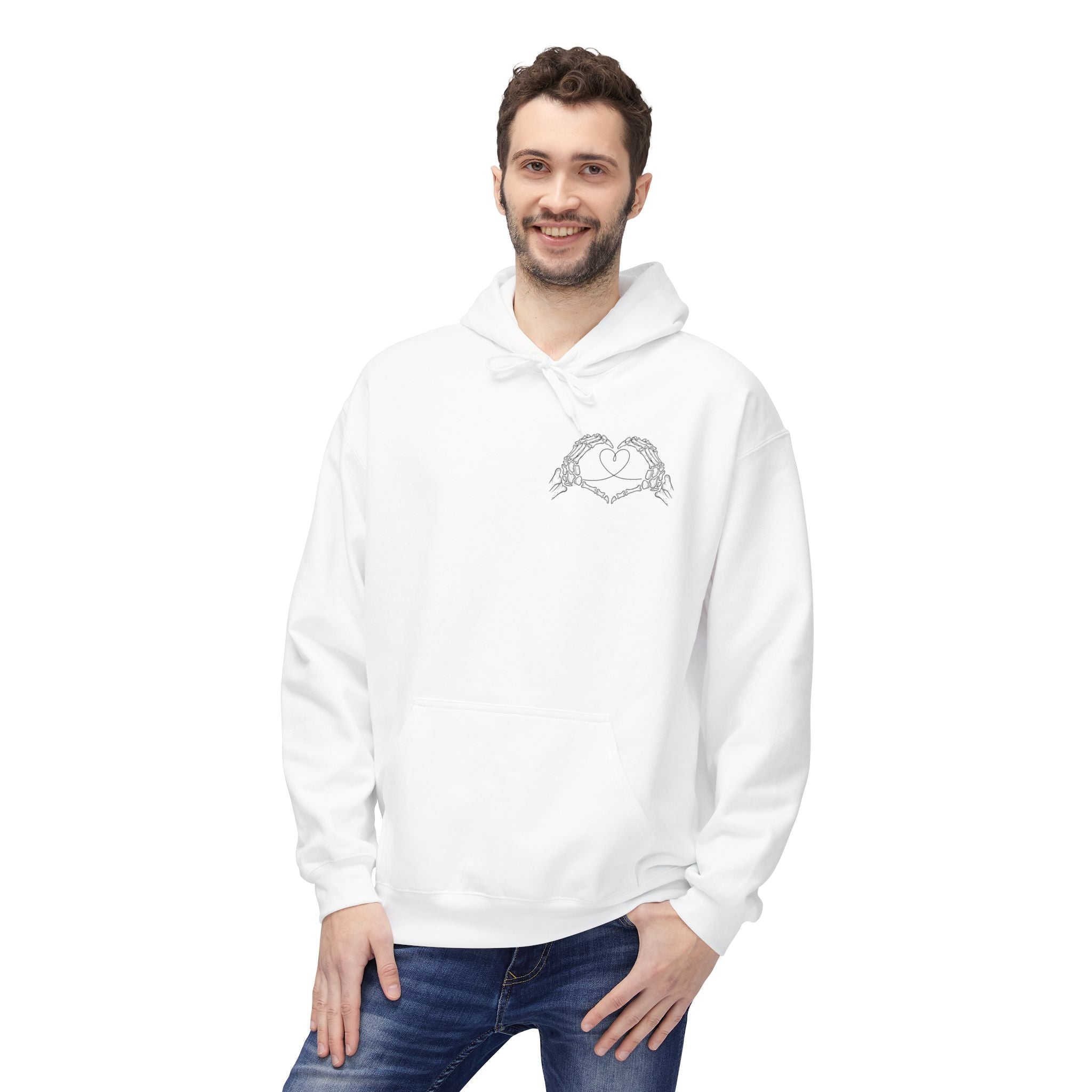 Skull Hands Heart Hoodie — Colorful Tie-Dye Skeleton Love Pullover