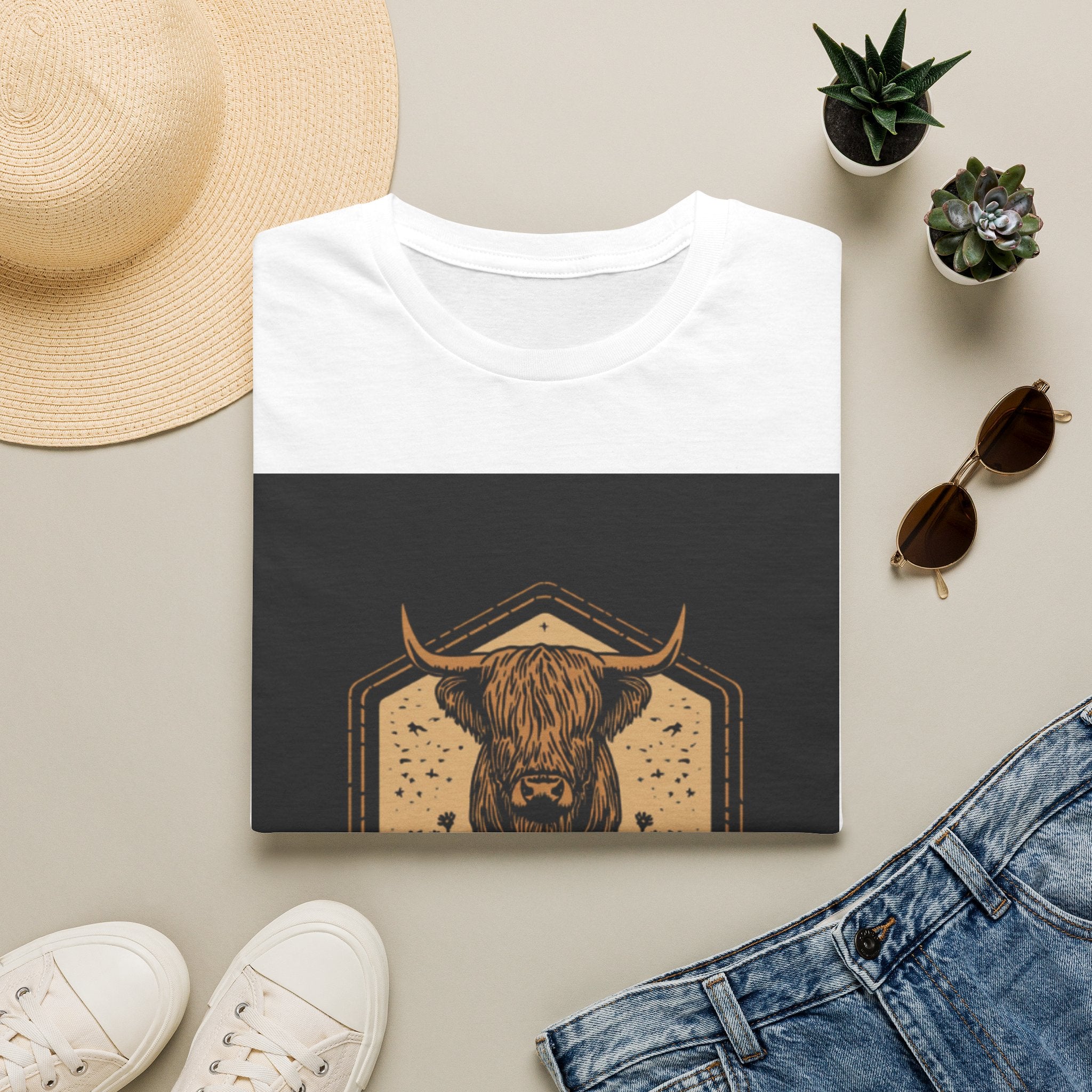 Highland Cow Graphic T-Shirt — Rustic Bull Head Emblem Tee