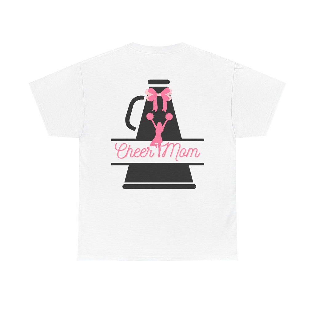 Cheer Mom 100% Cotton T‑Shirt — Pink Cheer Megaphone Graphic Tee for Moms