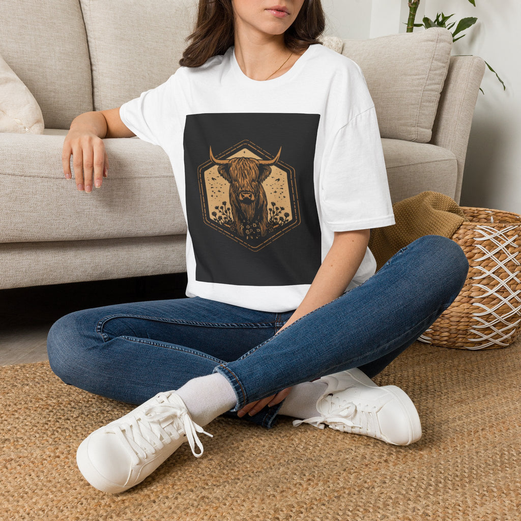 Highland Cow Graphic T-Shirt — Rustic Bull Head Emblem Tee