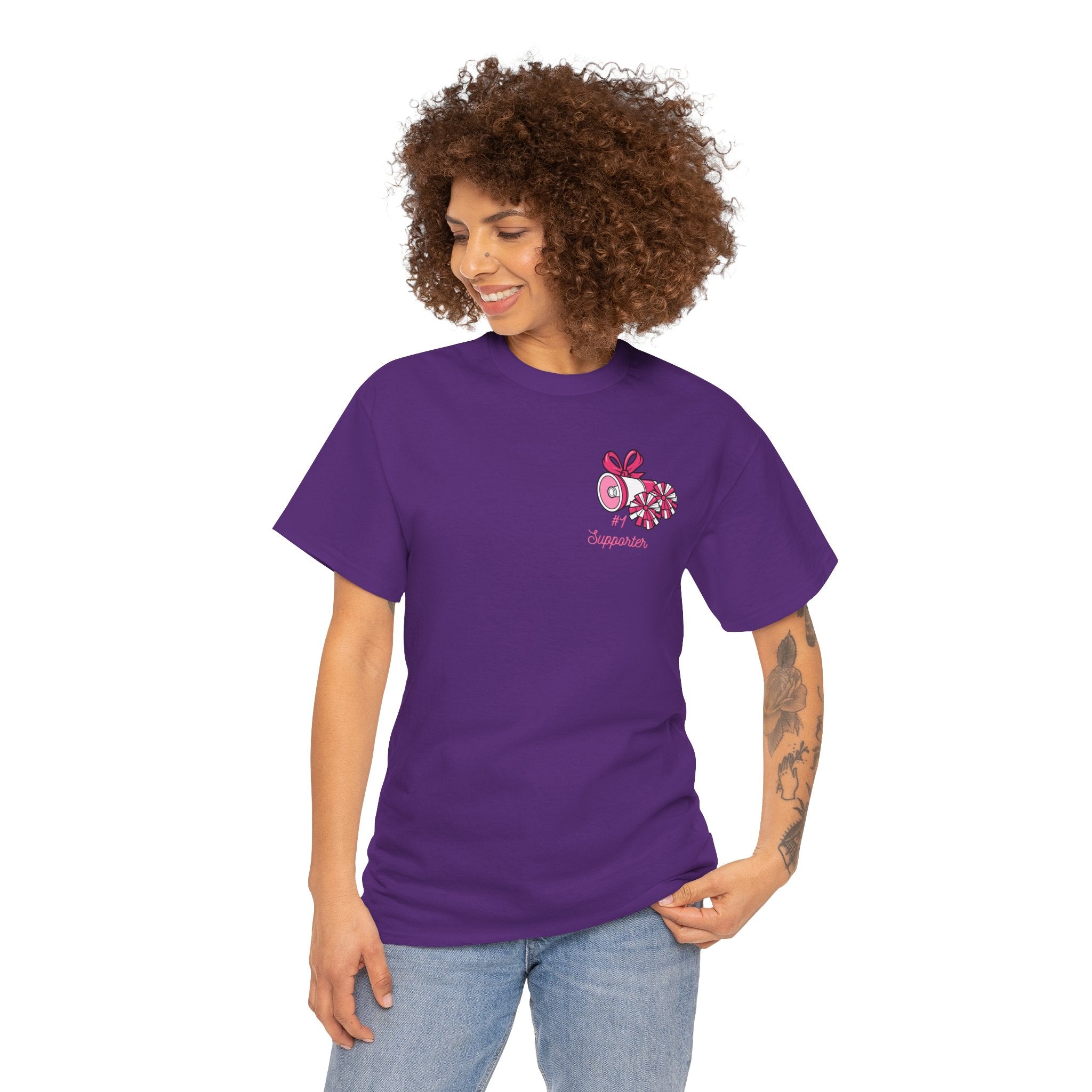 Cheer Mom 100% Cotton T‑Shirt — Pink Cheer Megaphone Graphic Tee for Moms